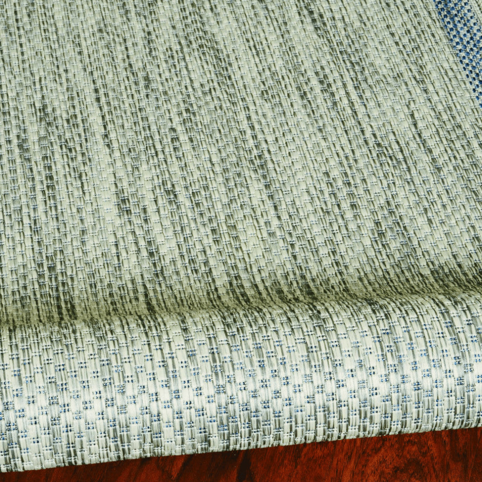 8'X11' Grey Denim Machine Woven Uv Treated Bordered Indoor Outdoor Area Rug