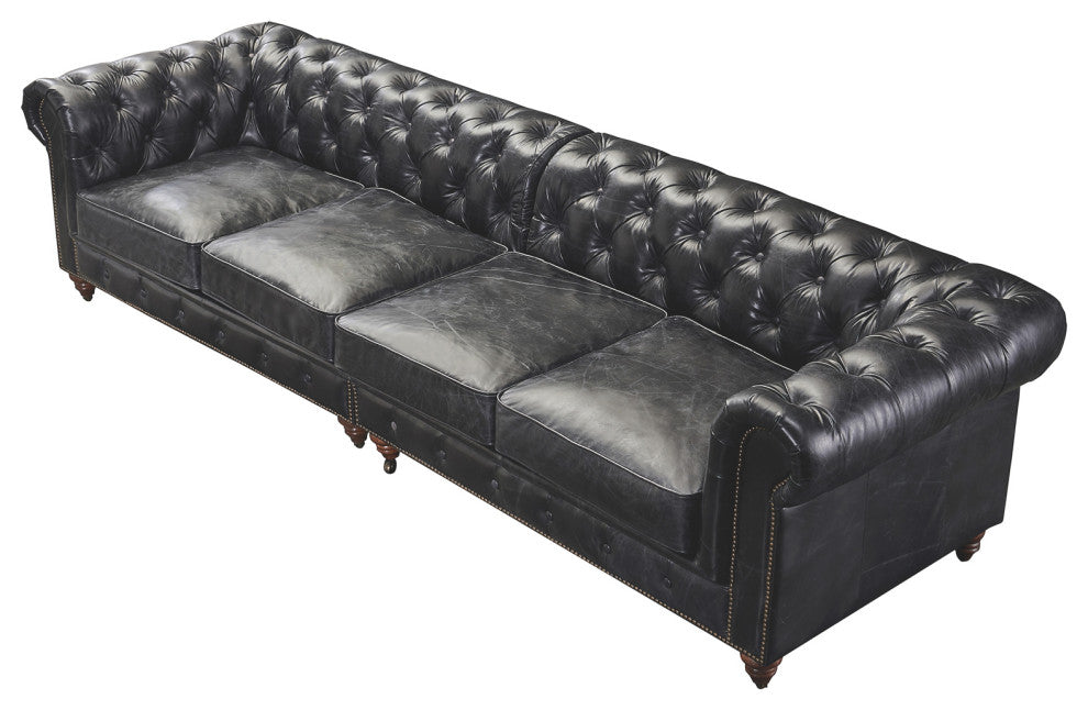 Century Chesterfield Sofa Slate Leather 118"