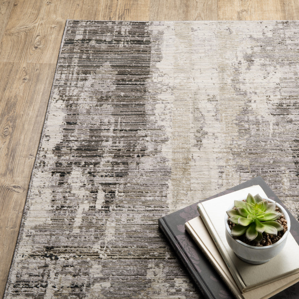 Noble Abstract Etchings Grey/ Beige Indoor Area Rug, Grey, 2'3"x7'6"