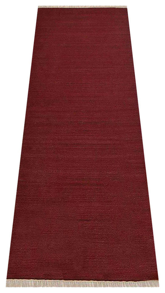 HAND WOVEN FLAT WEAVE KILIM WOOL ECO-FRIENDLY AREA RUGS-Solid,Dark Red