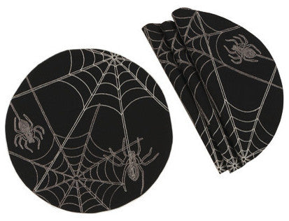 Halloween Spider Web Double layer 16-Inch Placemats, Set of 4, Black