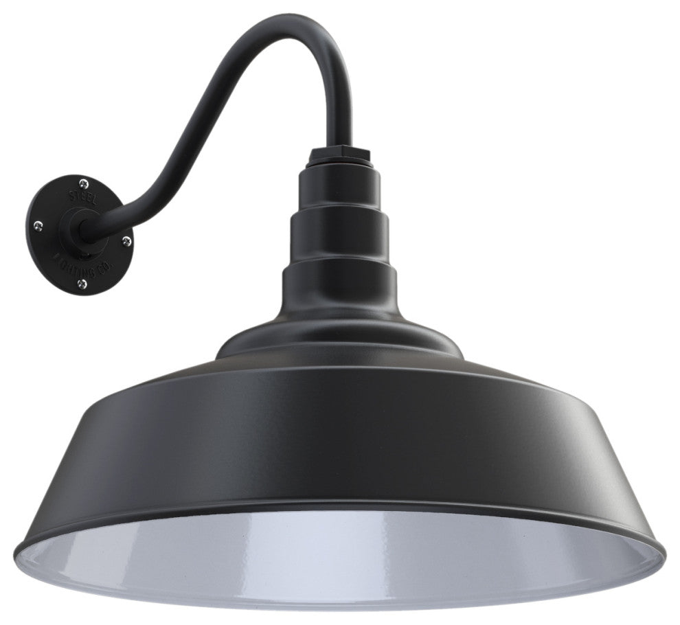 20" Steel Lighting Barn-Style Dome with 16" Gooseneck Barn Light, Matte Black