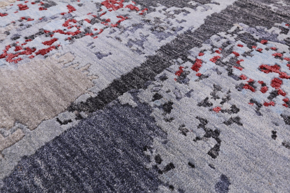 8' 1" X 10' 3" Contemporary Hand Knotted Wool and Silk Rug Q4771