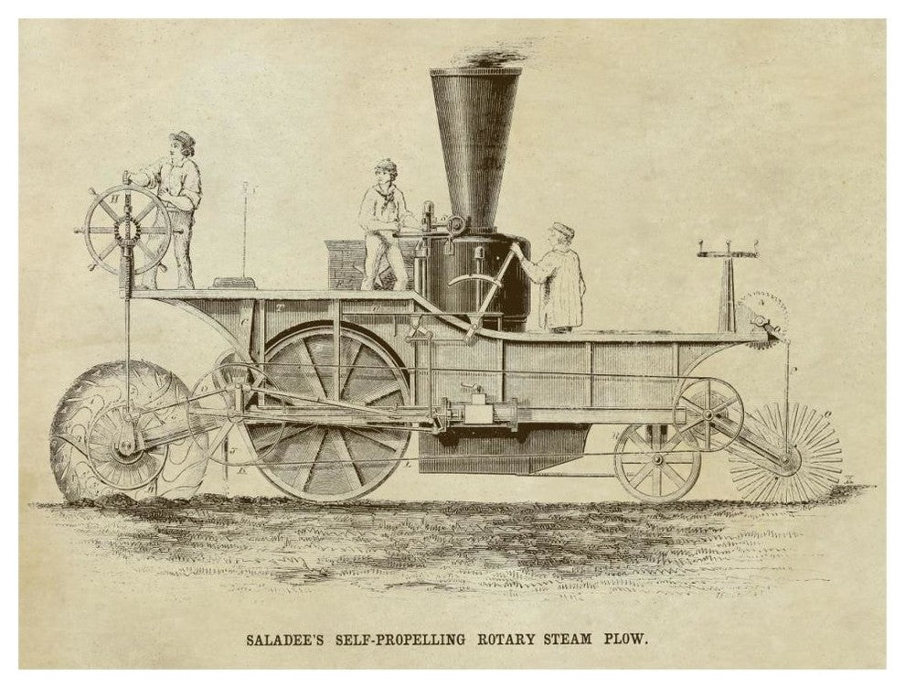 "Saladee's Self-Propelling Rotary Steam Plow" Print by Inventions, 46"x35"