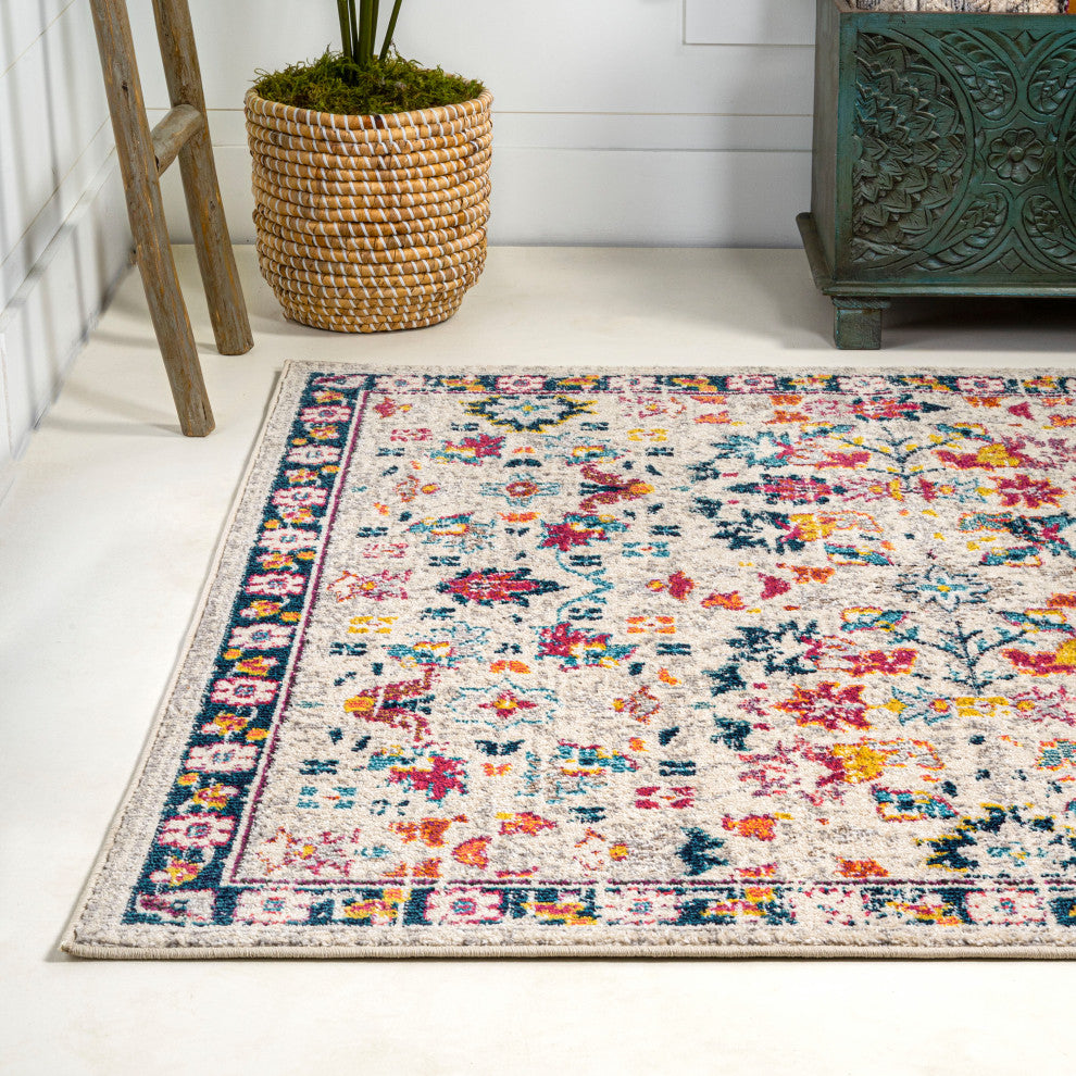 Modern Persian Boho Floral Beige/Multi 4 ft. x 6 ft. Area Rug