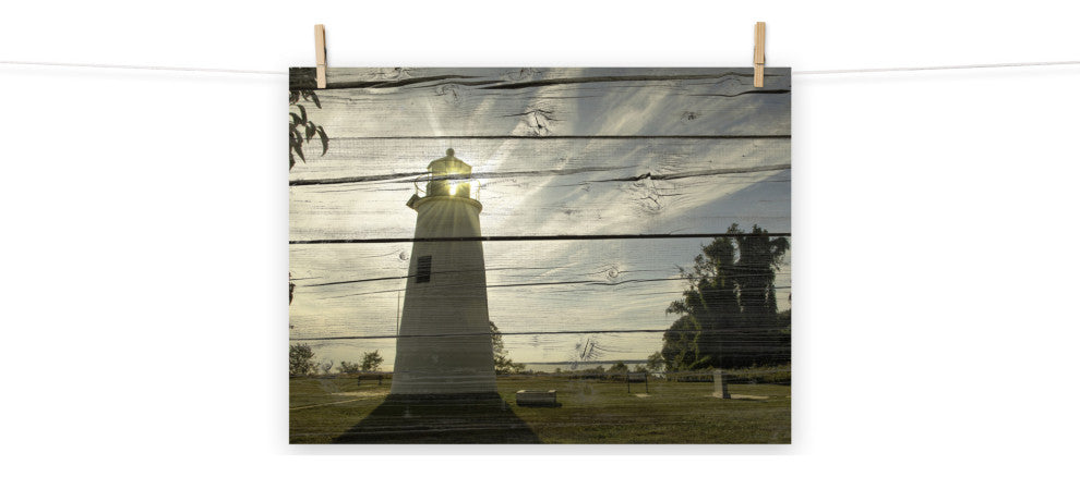 Faux Rustic Reclaimed Wood Turkey Point Lighthouse Unframed Wall Art Prints, 18" X 24"