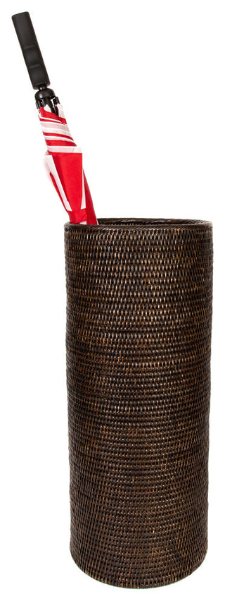 Artifacts Rattan Round Umbrella Basket, Tudor Black