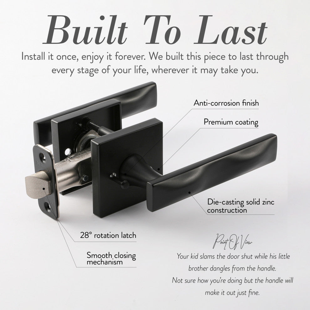 Modern Heavy Duty Designer Interior Door Lever - Essex Collection, Matte Black, Passage Right Hand