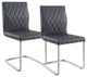 Benzara BM252367 S/2 Metal Side Chairs With Leather Seat & Back, Gray and Silver