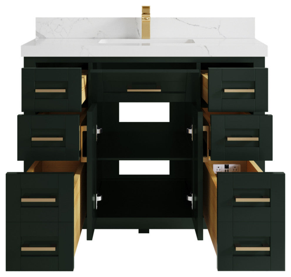 Cambridge 42 Single Sink Bath Vanity in Dark Forest Green 2" Calacatta Laza