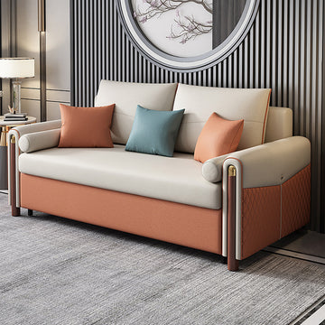 White & Orange Sleeper Sofa Convertible Sofa Leath-Aire Upholstery