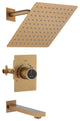 10inch Wall Mount Dual Function Rain Shower System with Tub Spout, Brushed Gold