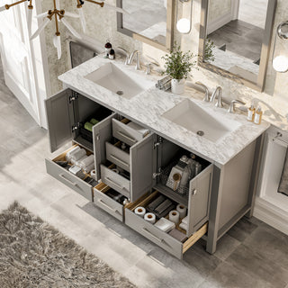 Eviva Aberdeen Gray Transitional Double Sink Vanity With White Carrara Top, 72"