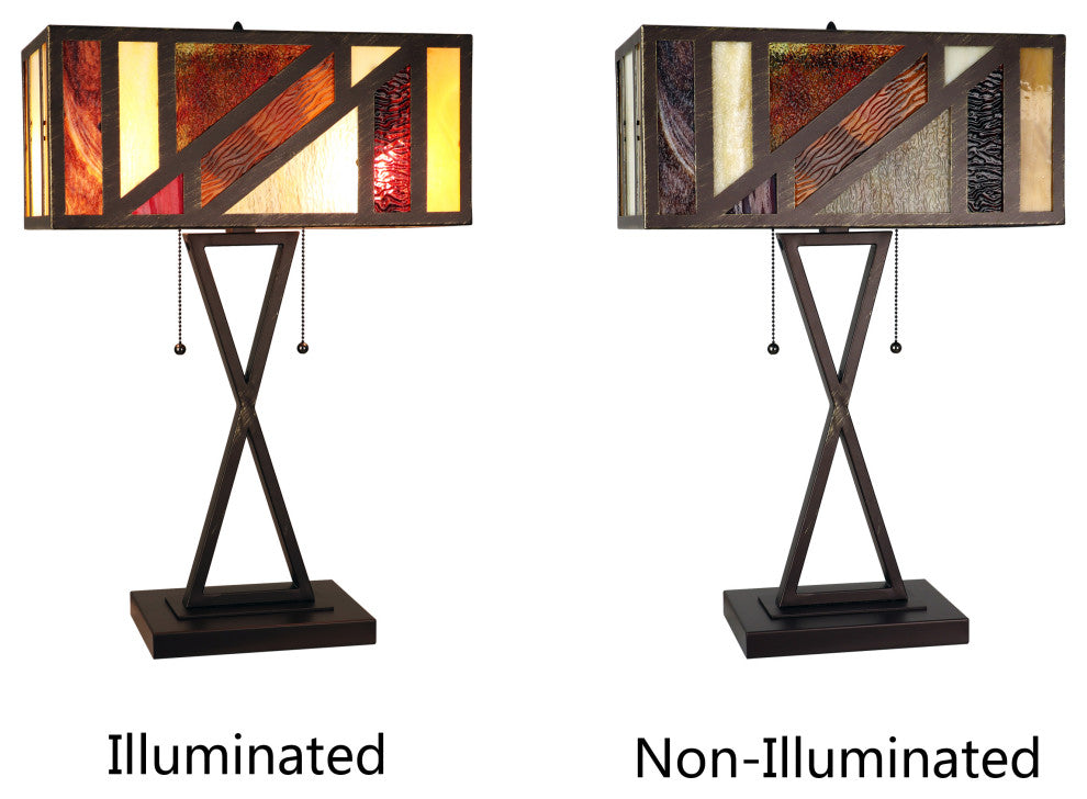 Retro Stained Glass 2-Light Table Lamp 16" Shade