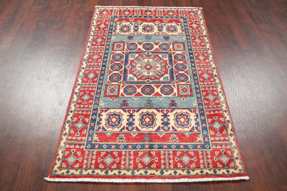 Kazak Oriental Traditional Area Rug Hand Made Pakistani, Blue, 5'0"x3'2