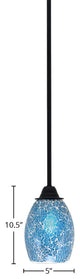 Paramount Mini Pendant, Matte Black, 5" Turquoise Fusion Glass