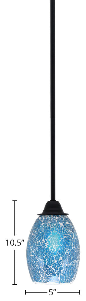 Paramount Mini Pendant, Matte Black, 5" Turquoise Fusion Glass