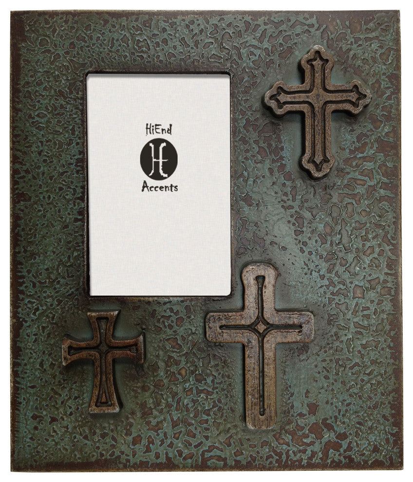 Distressed Tree Crosses Frame, Turquoise