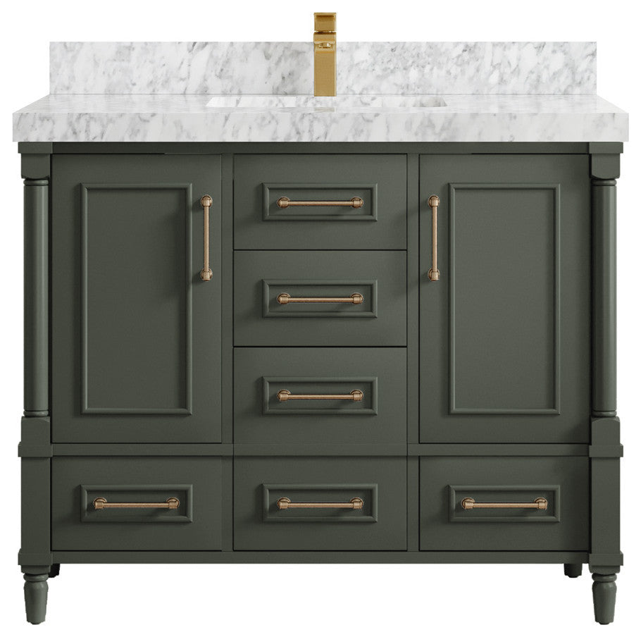 Aberdeen 42 Single Sink Bath Vanity in Pewter Green 2" Carrara Marble