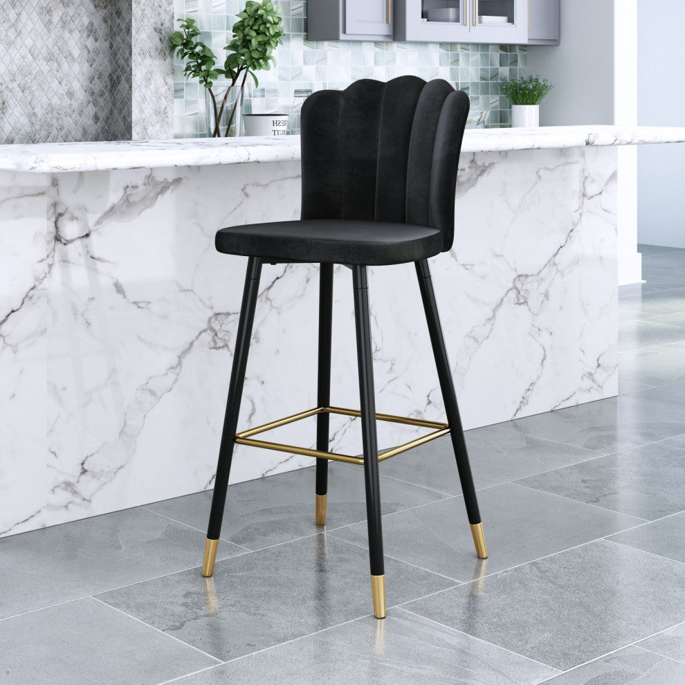 Bar Stool Chair Barstool, Steel Metal, Fabric, Black, Gold, Kitchen Cafe Bistro