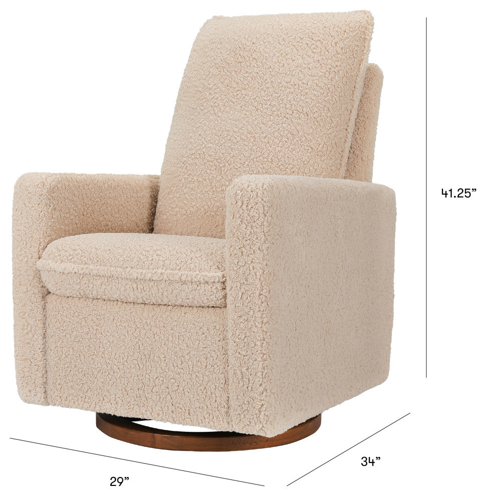 Cali Pillowback Swivel Glider, Boucle, Chai Shearling With Dark Wood Base