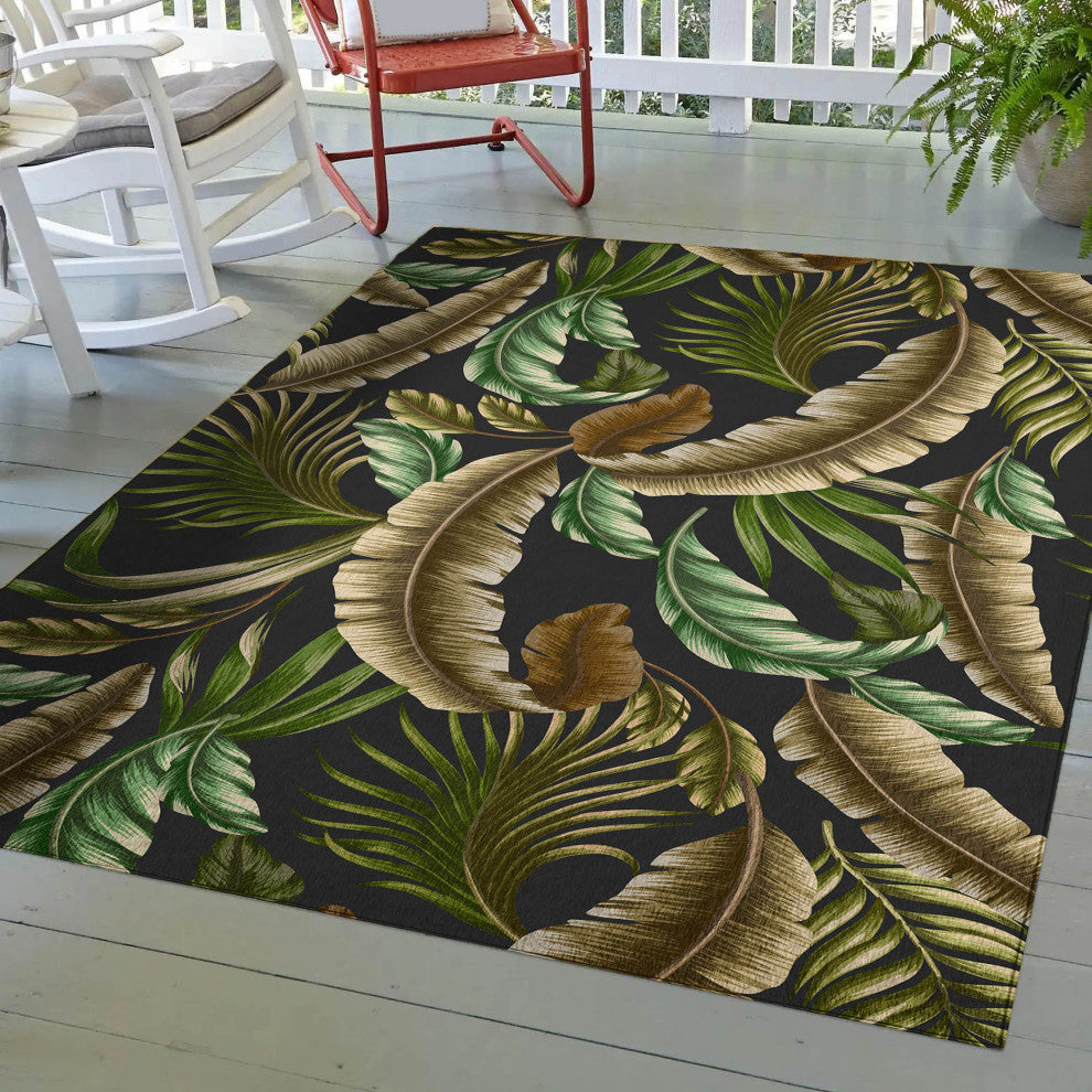 Indoor/Outdoor Tropics TC1 Black Machine Washable 3' x 5' Rug