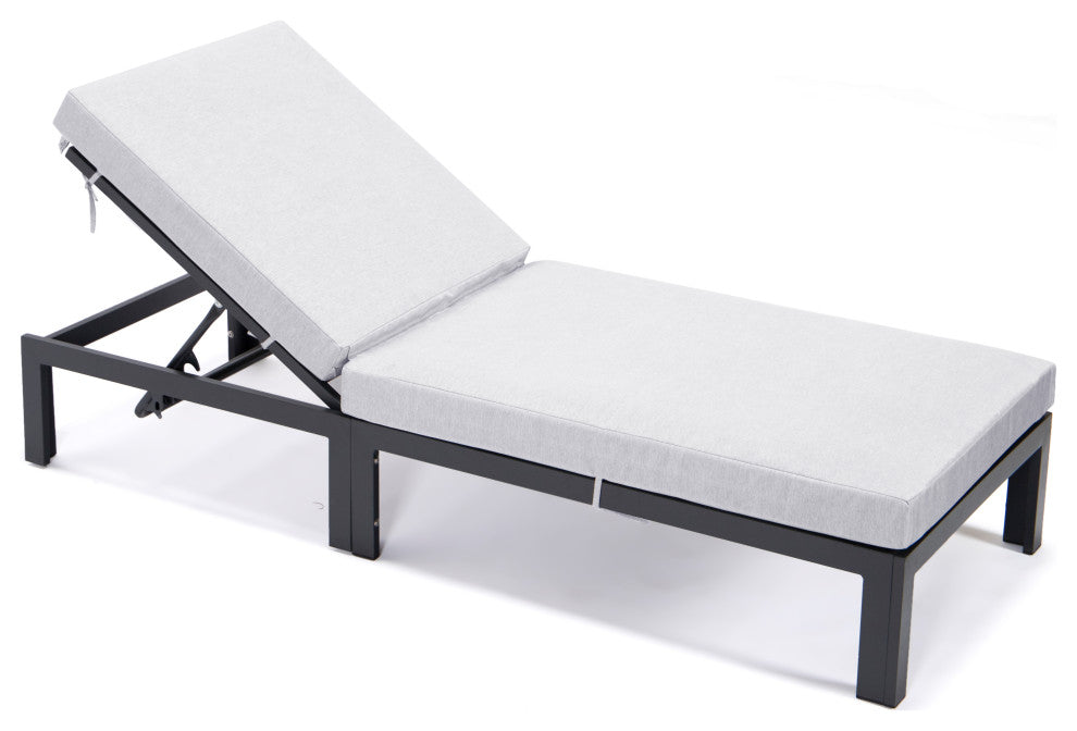 LeisureMod CLBL-77LGR Chelsea Modern Outdoor Chaise Lounge Chair With Cushions