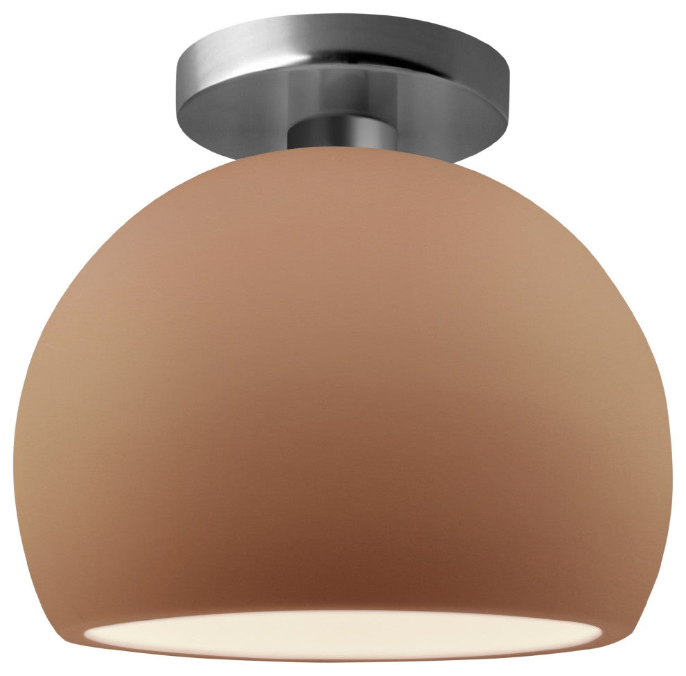 Radiance Small Globe Semi-Flush, Adobe Frame, Brushed Nickel Metal, LED