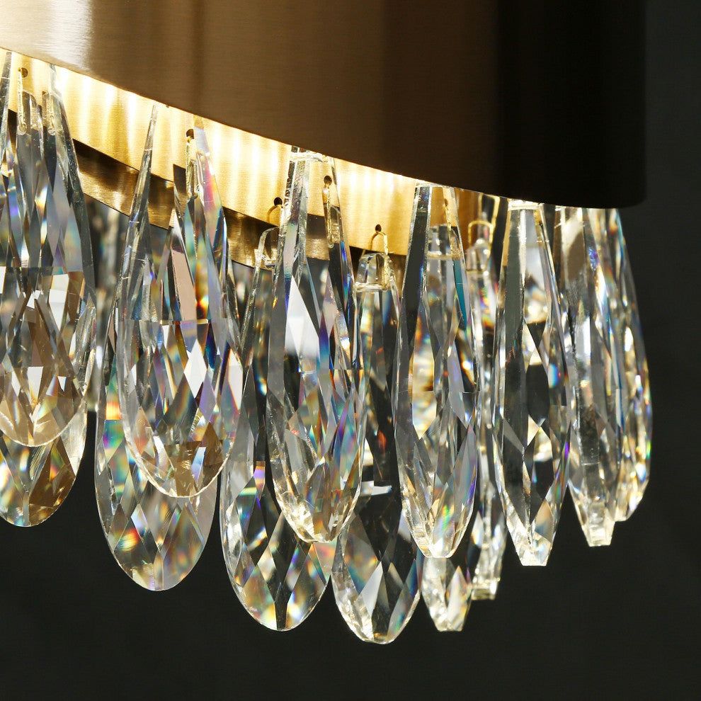 LNC Modern Black Polished Gold Drum Chandelier with Crystal Glass Drops, 11.8"w