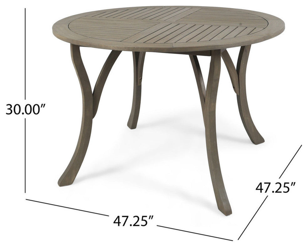 GDF Studio Adn Outdoor 47" Round Acacia Wood Dining Table, Gray