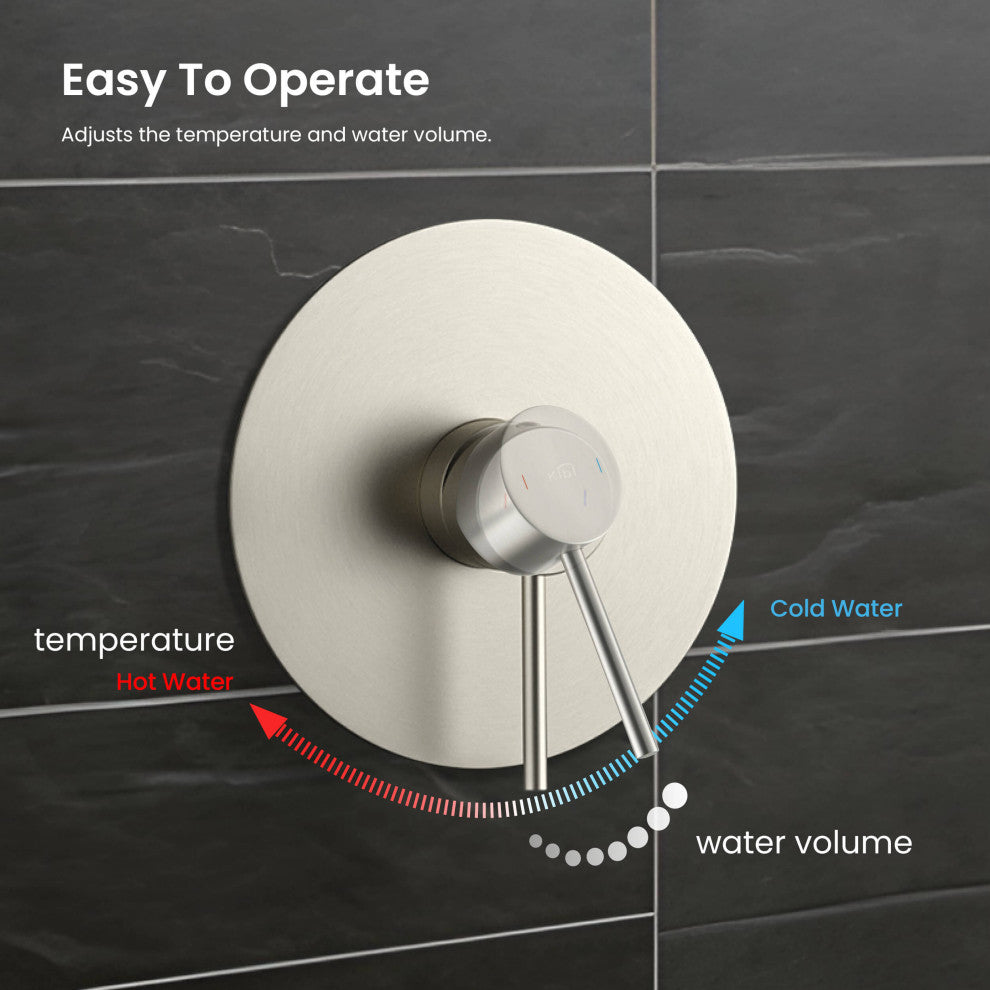 Circular Single Function Shower System, Rough, Valve, Brushed Nickel