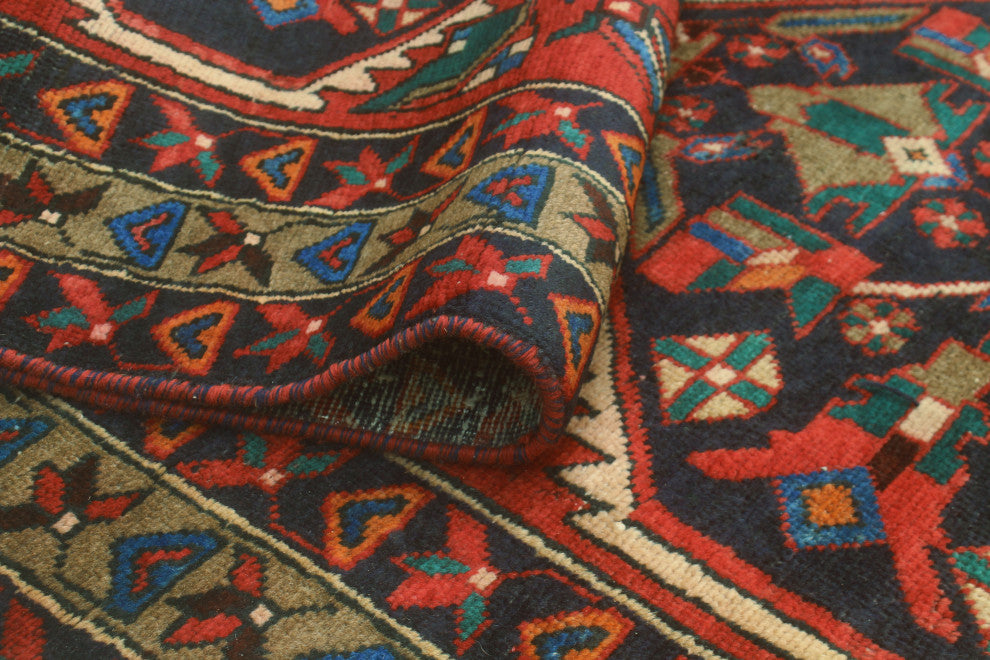Fine Vintage Distressed Nooman Red/Navy Runner, 3'10 x 11'6