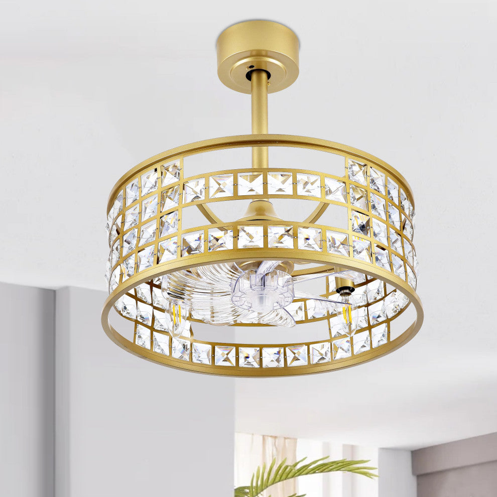 18" Crystal Chandelier Ceiling Fan With Remote Control and Light Kit