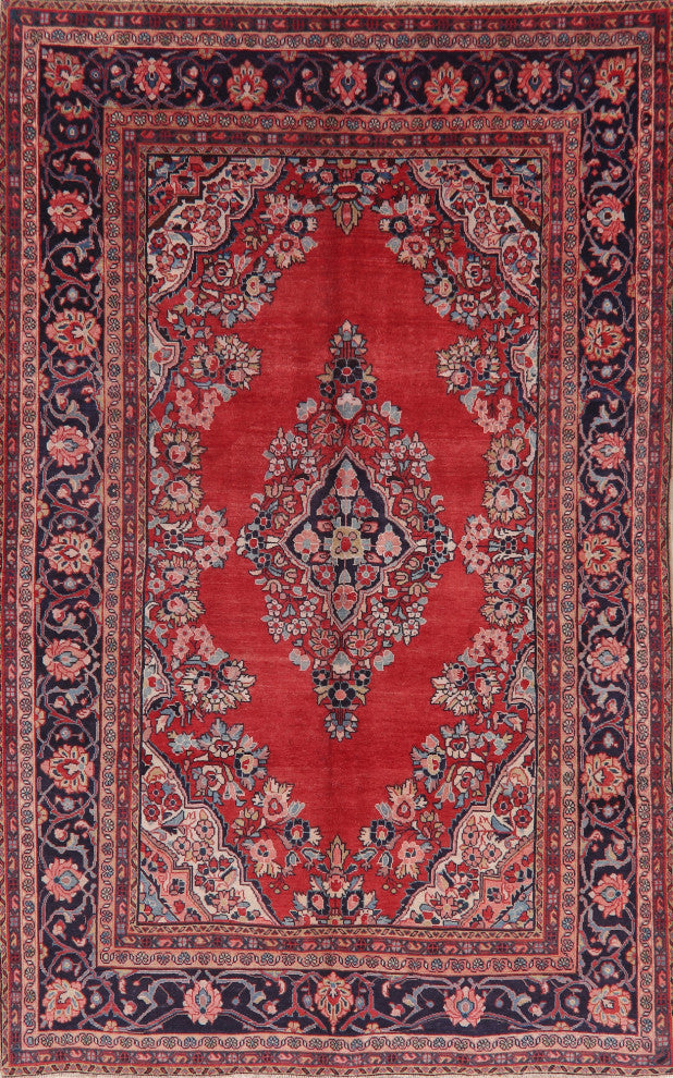 Consigned, Oriental Vintage Traditional Handmade Persian Area Rug, Red, 7x10