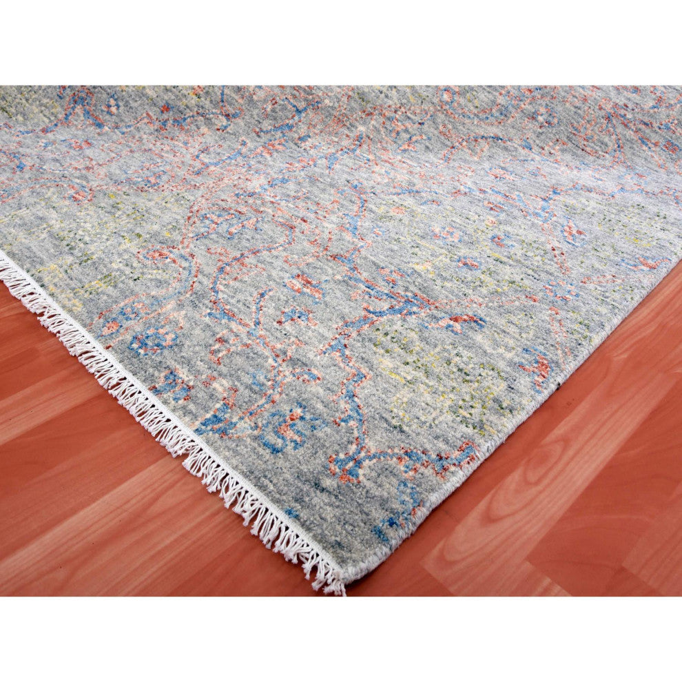 Gray Goose Oushak influence With Salt and Pepper Motif Pure Wool Rug 9'x11'10"