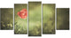 Red Wild Poppy Flower on Green, Floral Canvas Art Print, 60"x32", 5 Panels