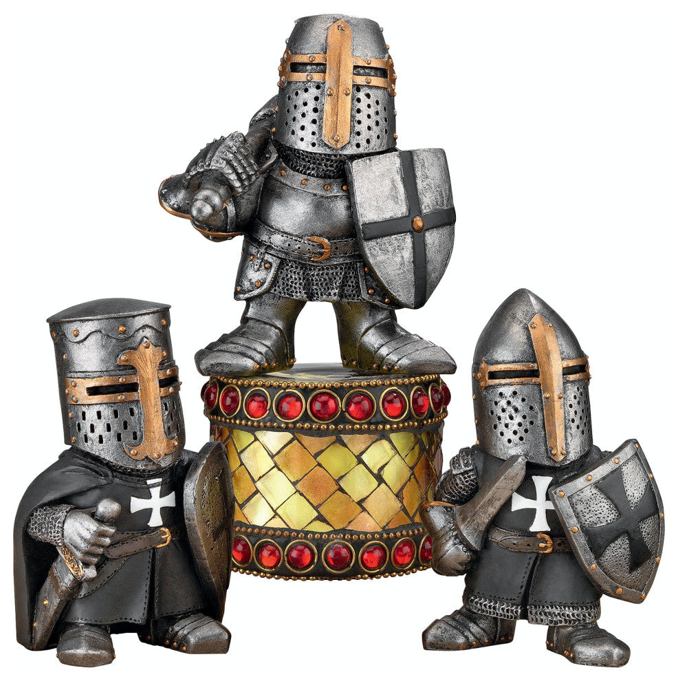 Medieval Crusader Knights of the Gothic Realm Statues, 3-Piece Set