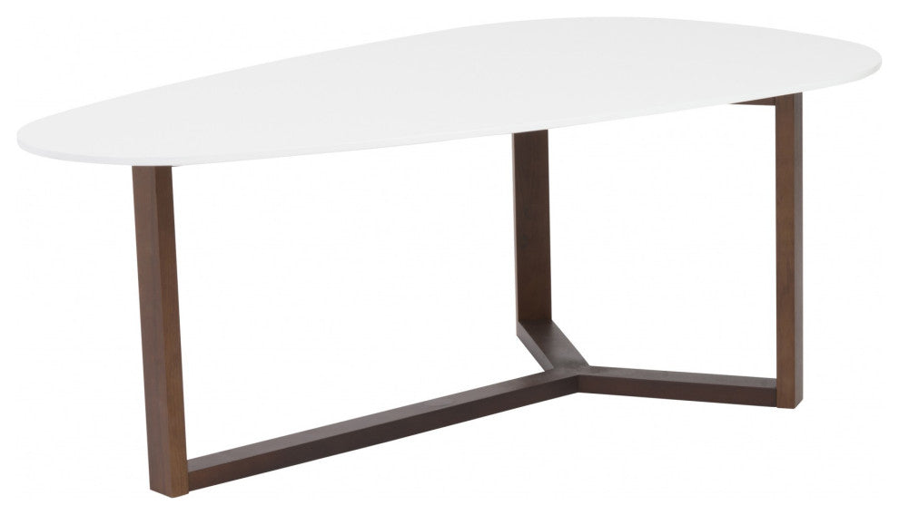 48" White And Brown Wood Triangle Coffee Table