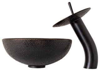 Mini 12" Black and Copper Glass Vessel Sink Combo Set