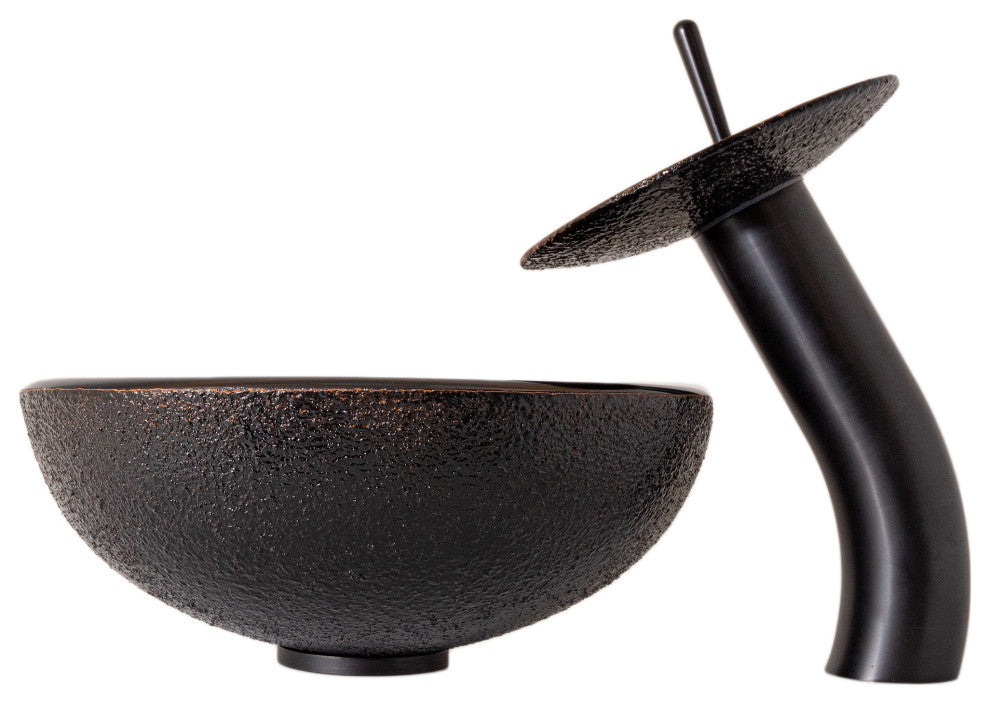 Mini 12" Black and Copper Glass Vessel Sink Combo Set