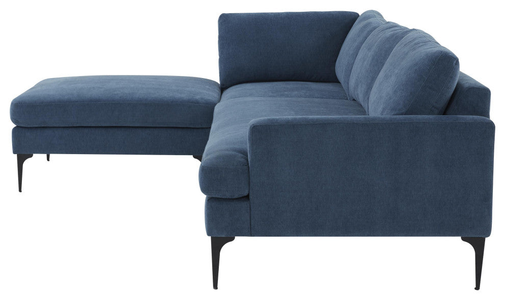 Serena Blue Velvet Left Arm Facing Chaise Sectional With Black Legs