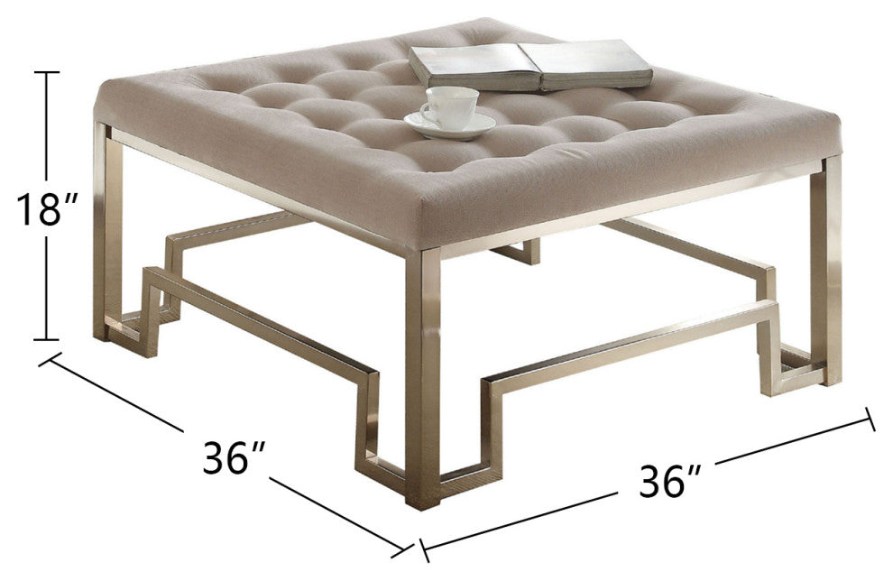 Beige Fabric Ottoman, Beige and Champagne