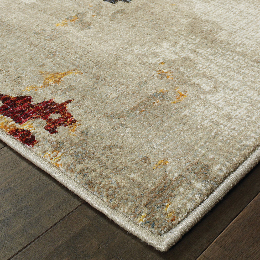 Elements Marbled Patina Beige/Blue Area Rug, 5'3"x7'3"