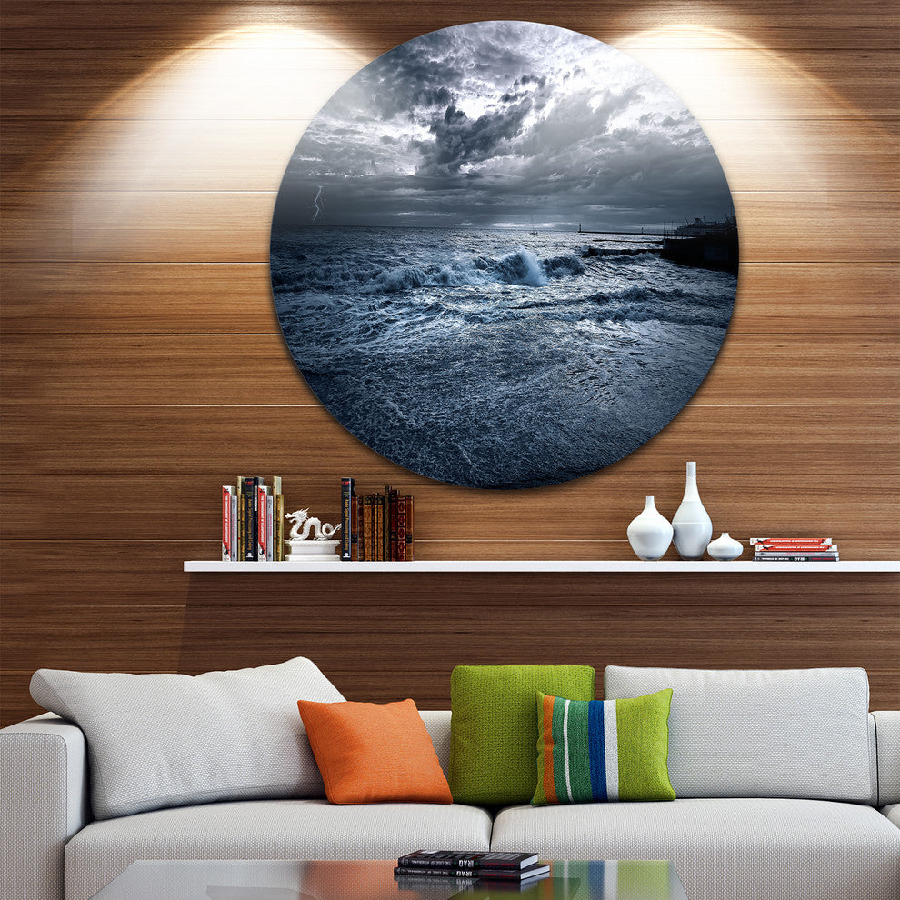 Sochi Sea Storm In Blue, Landscape Large Disc Metal Wall Art, 11"