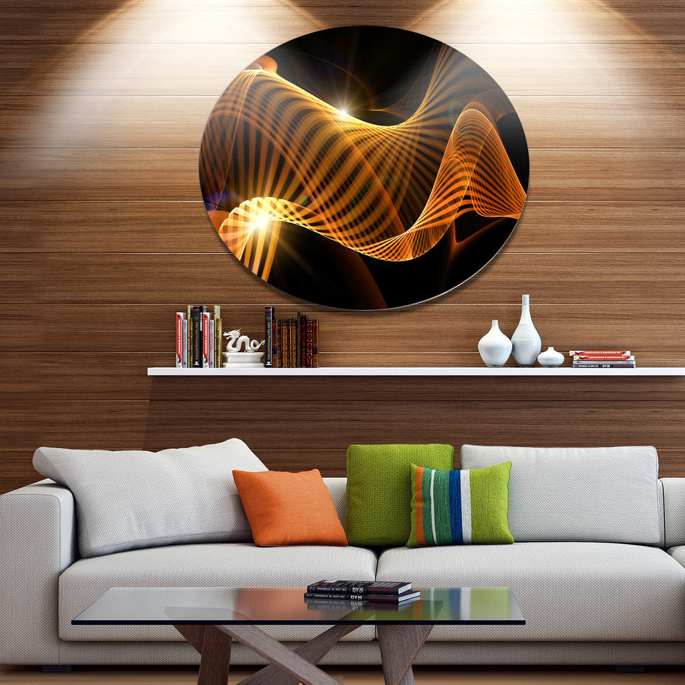 Yellow 3D Shaped Fractal Design, Abstract Disc Metal Wall Art, 11"