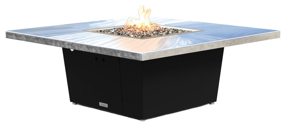 Square Fire Pit Table, 56x56, Propane, Brushed Aluminum Top, Black