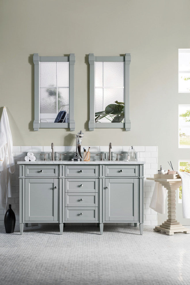 James Martin 650-V60D-UGR-3CAR 60" Double Vanity w/ Carrara Marble Top