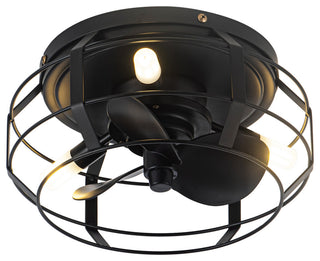 12 in Black Flush Mount Caged DC Motor Ceiling Fan with Light Kit and Remote
