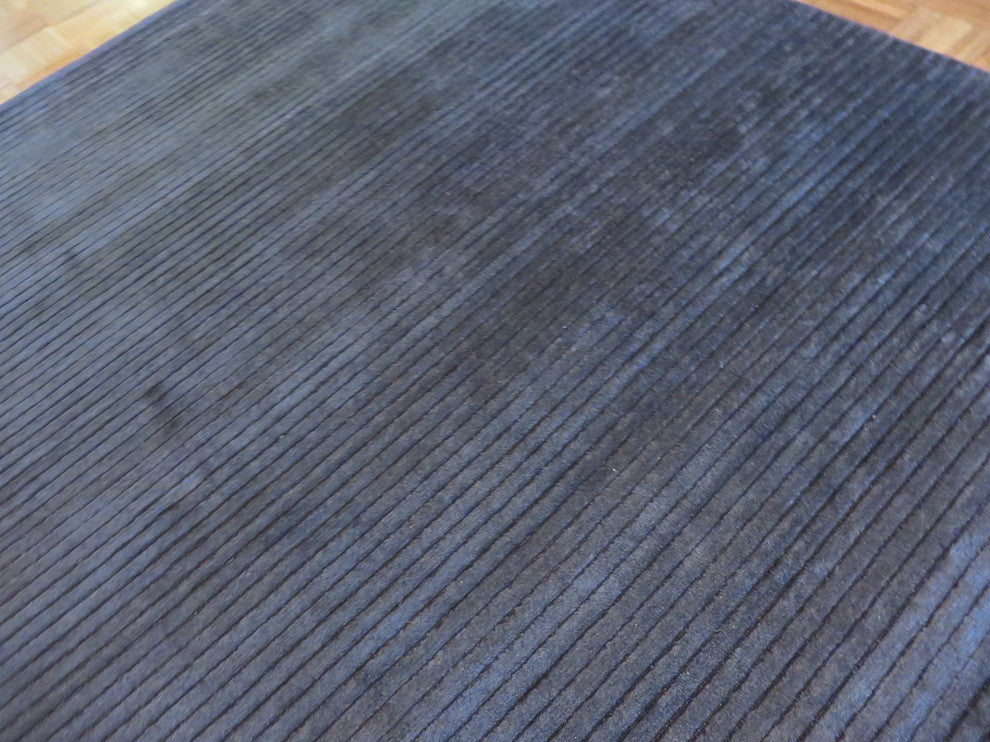 9"x12" Hand Loomed Black Oriental Rug Bamboo Silk Modern