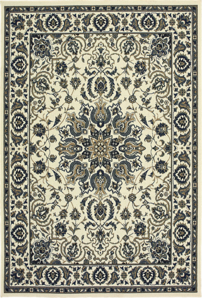 Oriental Weavers Marina Ivory/ Navy Oriental Indoor/Outdoor Rug 6'7"X9'6"